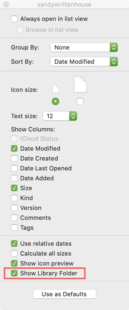 Show Library Folder View Options Mac
