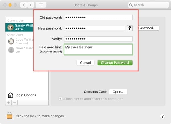 System Preferences Change Password Mac