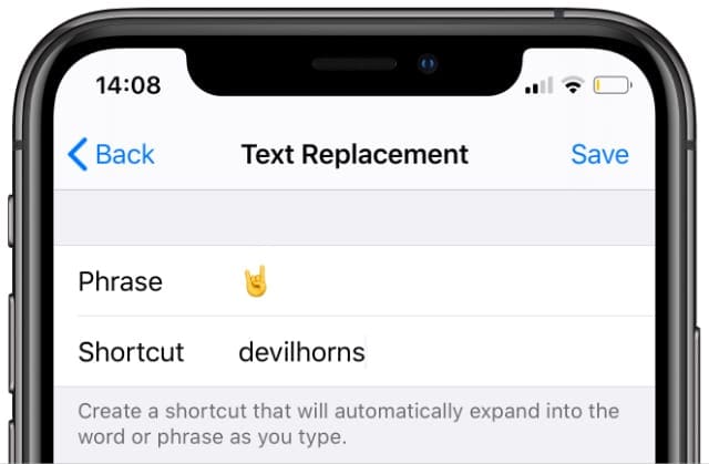 Text Replacement settings creating emoji replacement