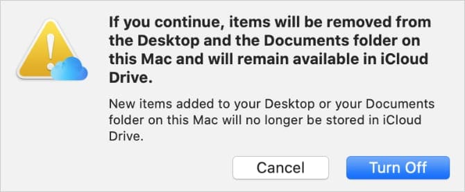 Turn off Desktop & Documents Folders warning on Mac