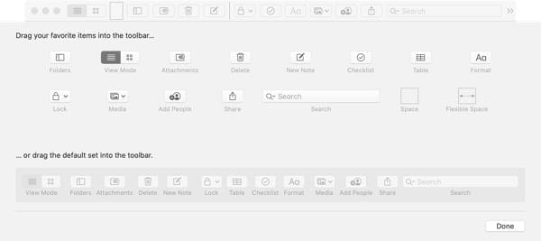 Customize Notes Toolbar-Mac
