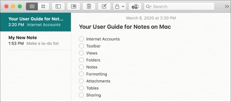 mac notes app how to not have one folder icloud