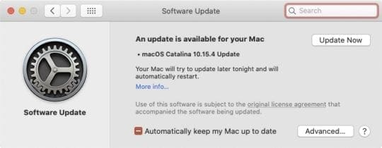 macOS Catalina Update Screen