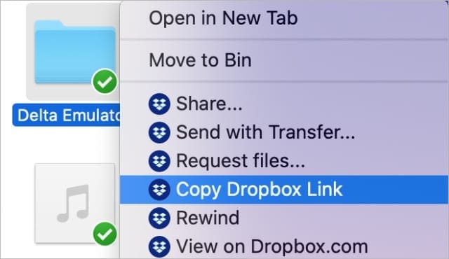 Copy Dropbox Link