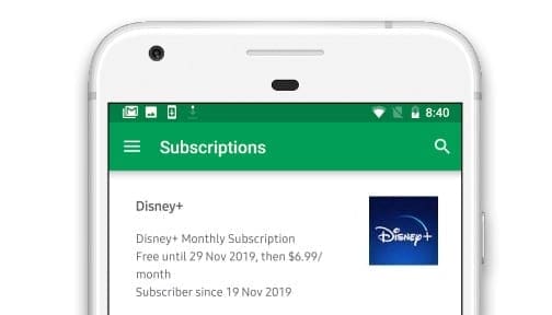 Disney+ subscription on Android and Google Play