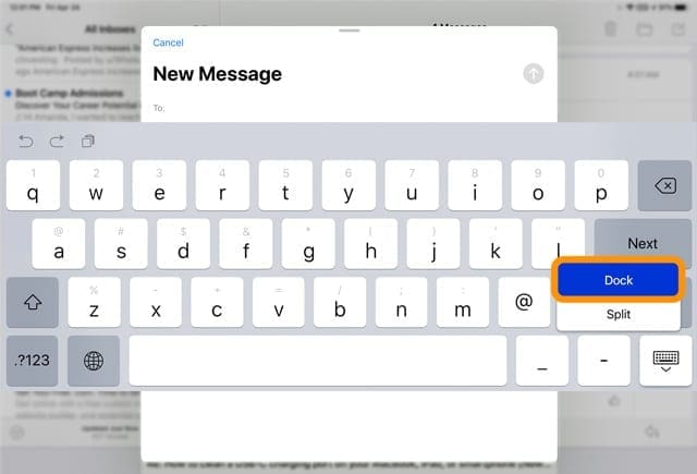 Dock your iPad's on-screen keyboard to the bottom of the iPad at the default position