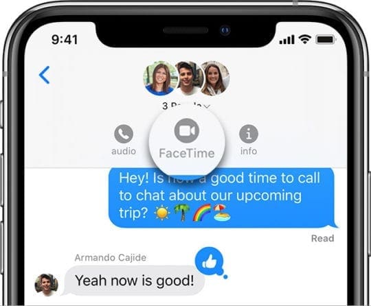 FaceTime button from Messages group chat