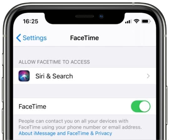 FaceTime settings in iPhone