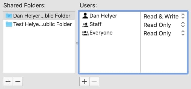 File Sharing public folder settings