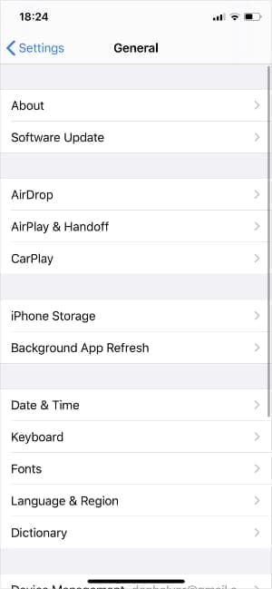 Software Update option in General Settings on iPhone