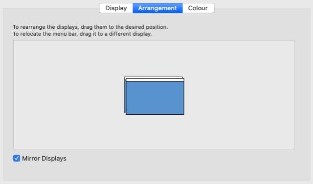 System Preferences Display option with mirrored displays