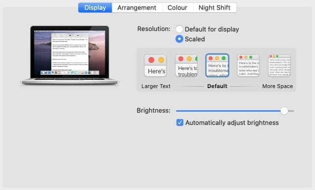 System Preferences display resolution settings