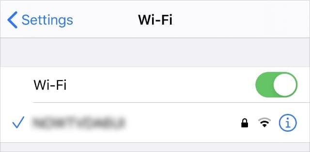 Wi-Fi Settings on iPhone connected to network