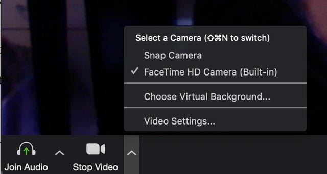 выберите встроенную камеру с помощью Zoom на Mac