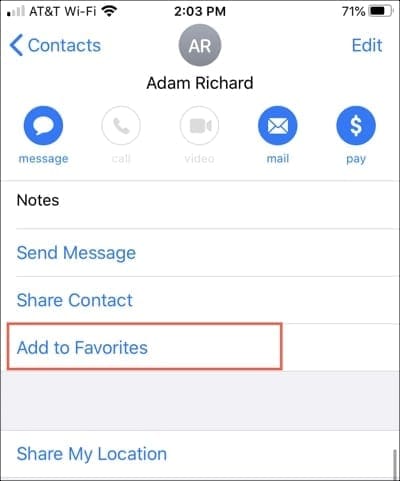 Contacts App Add To Favorites iPhone