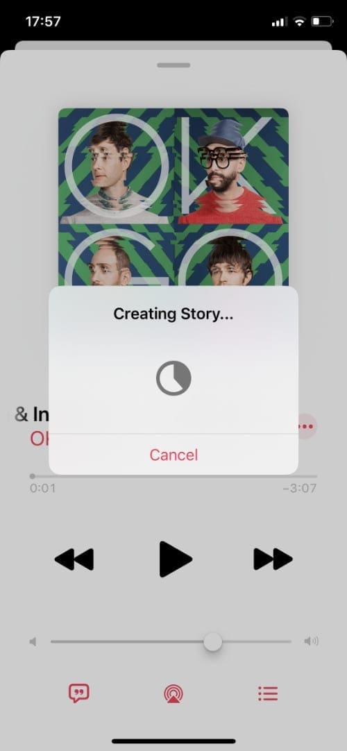 Creating Facebook story from Apple Music