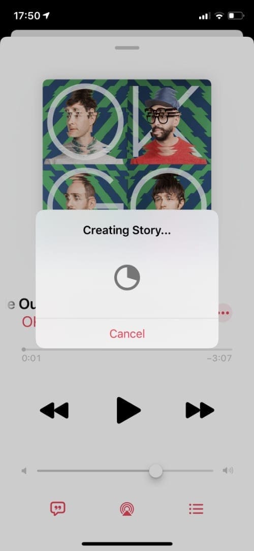 Creating Instagram story from Apple Music