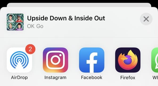 Instagram and Facebook share button from Apple Music