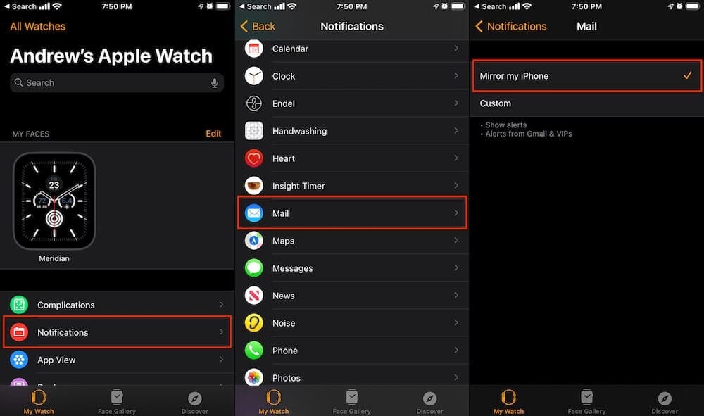 Mirror Mail Notifications from iPhone to Watch
