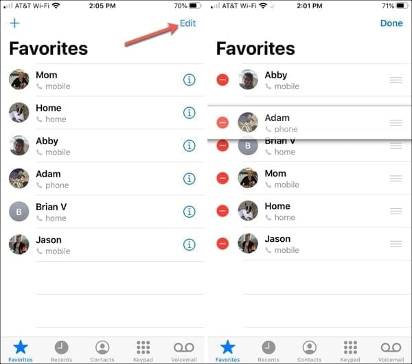 Phone App Move Favorites Alphabetical iPhone