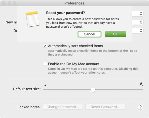 Reset Notes Password-Mac