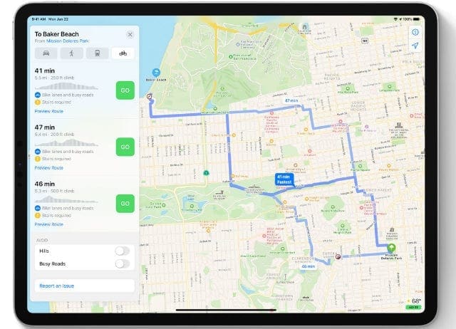 Cycle Routes in Apple Maps on iPadOS 14
