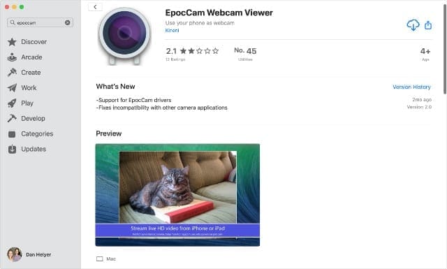 Приложение EpocCam Viewer в Mac App Store