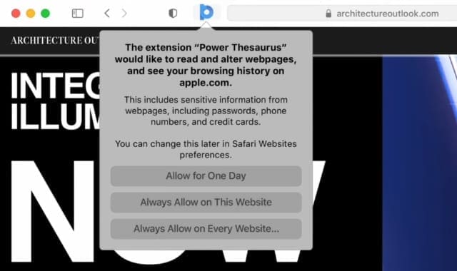 Extension privacy options in Safari on macOS Big Sur