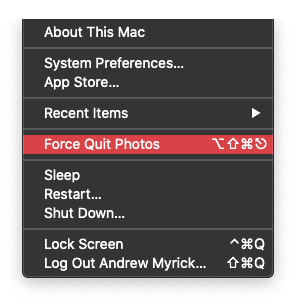 Force Quit Photos App on Mac