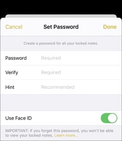 Set Password Notes-iPhone