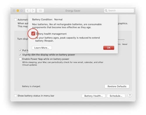 Turn off Battery Health Management 3