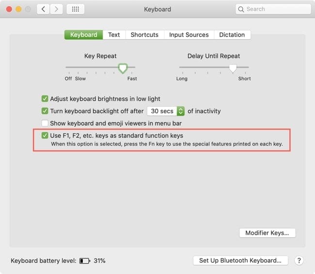Use Standard Function Keys Mac