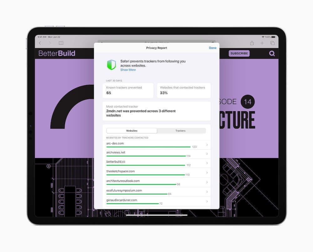 iPadOS 14 Safari Privacy Report