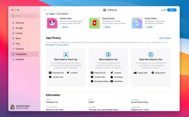 App Store privacy information