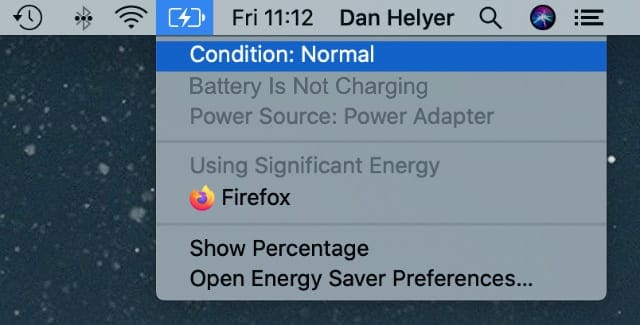 Battery condition in MacBook menu bar