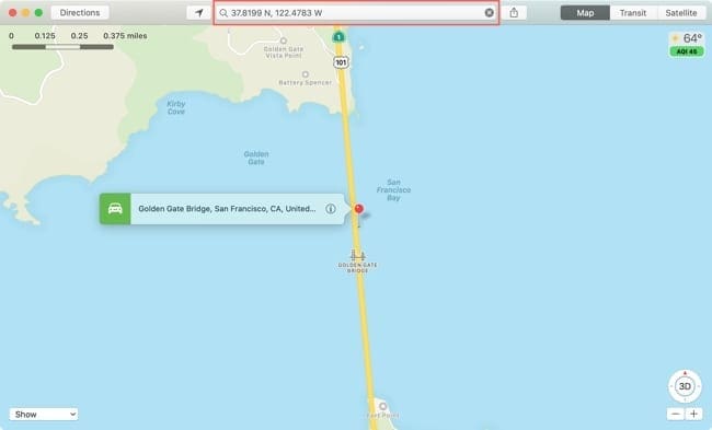 Maps Search GPS Coordinates-Mac