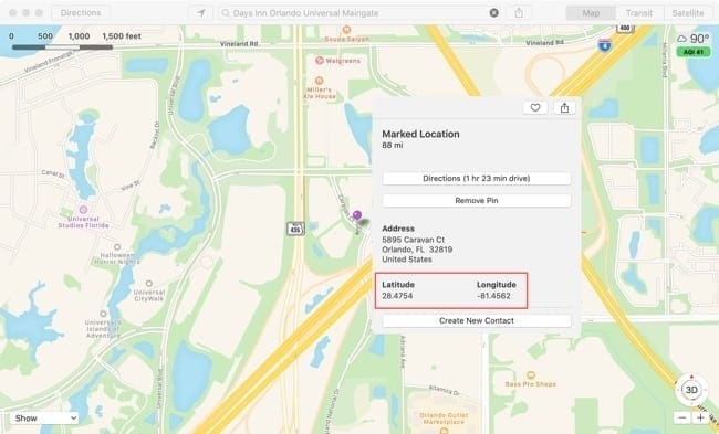 Maps View GPS Coordinates-Mac