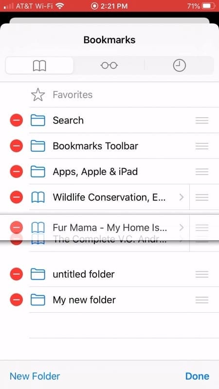 Drag to arrange bookmarks Safari iPhone