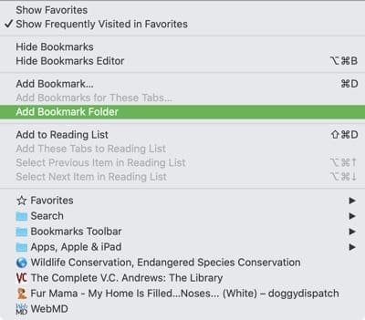 Create bookmark folder Safari Mac
