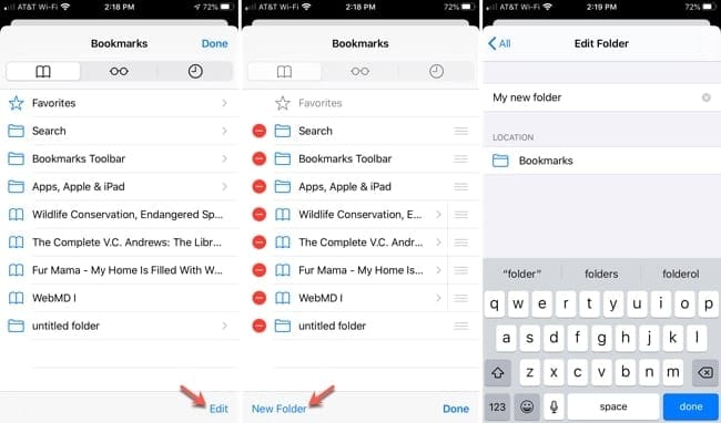 Create bookmark folder Safari iPhone