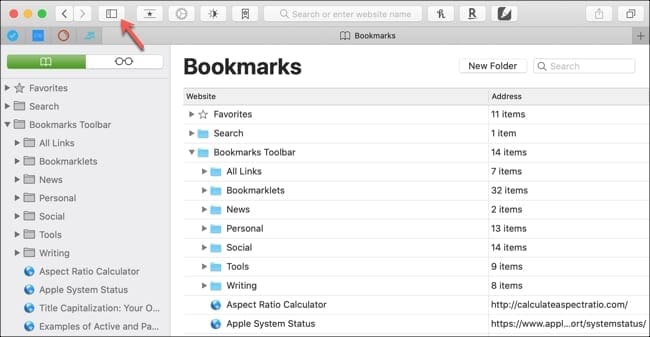 safari bookmarks favorites