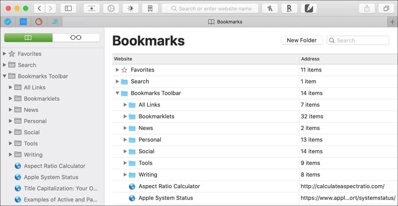 safari browser bookmark icons