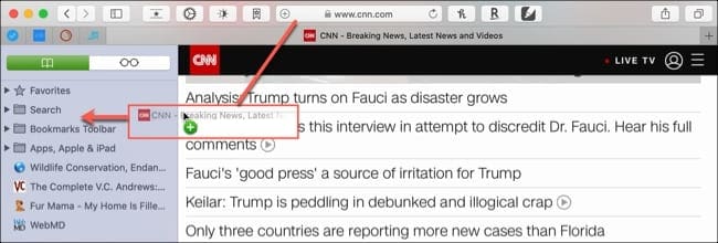 Drag to add a bookmark Safari Mac