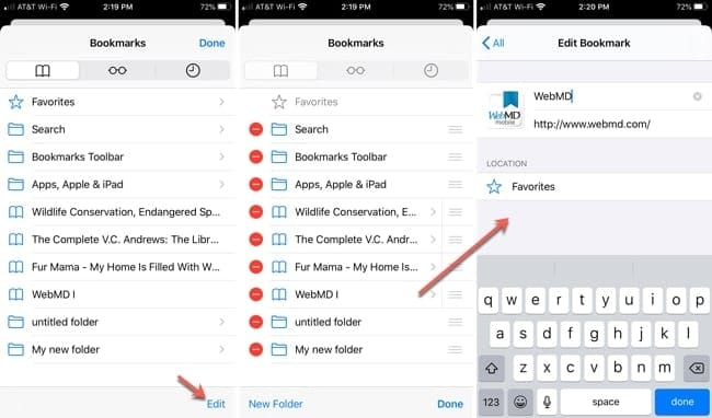 Edit bookmark Safari iPhone