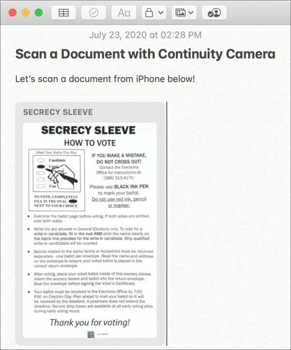 Scanned Document Continuity Camera-Mac iPhone