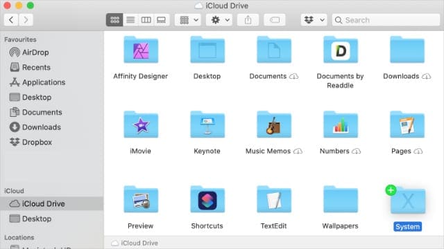 iCloud Drive window copying Mac System Files
