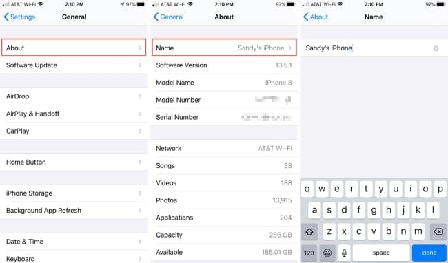 how to change iphone name in itunes