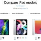 iPad model comparison on Apple website