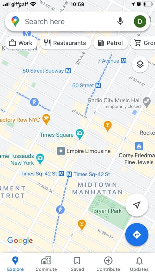 Google Maps showing Times Square