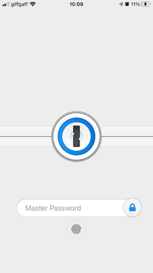 Login Master Password screen